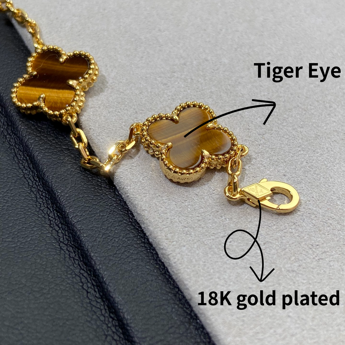 [RARE SALE] Tiger Eye Bracelet, Yellow Gold 5 motifs, 19 cm, VCA Packaging