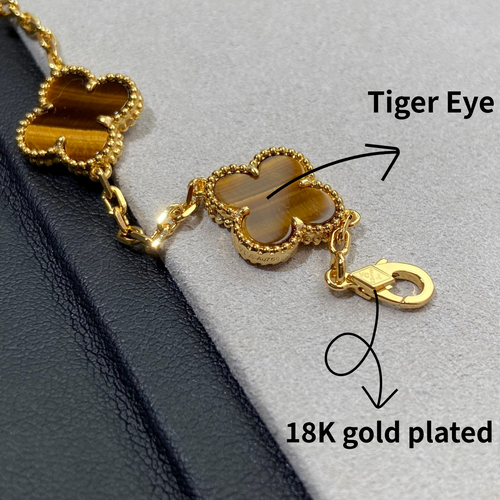 [RARE SALE] Tiger Eye Bracelet, Yellow Gold 5 motifs, 19 cm, VCA Packaging