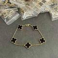 [RARE SALE] Black Agate Bracelet, Yellow Gold 5 motifs, 19 cm, VCA Packaging