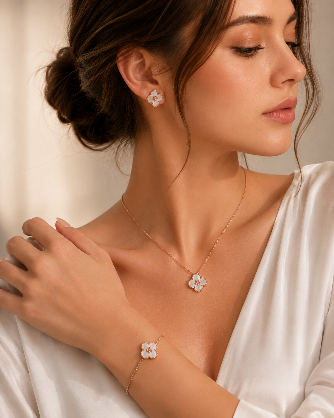 18K Gold Plated, Lucky Spring Series Jewelry Set, Rose Gold, Bracelet, Pendent Necklace, Earrings, Luxury Packing