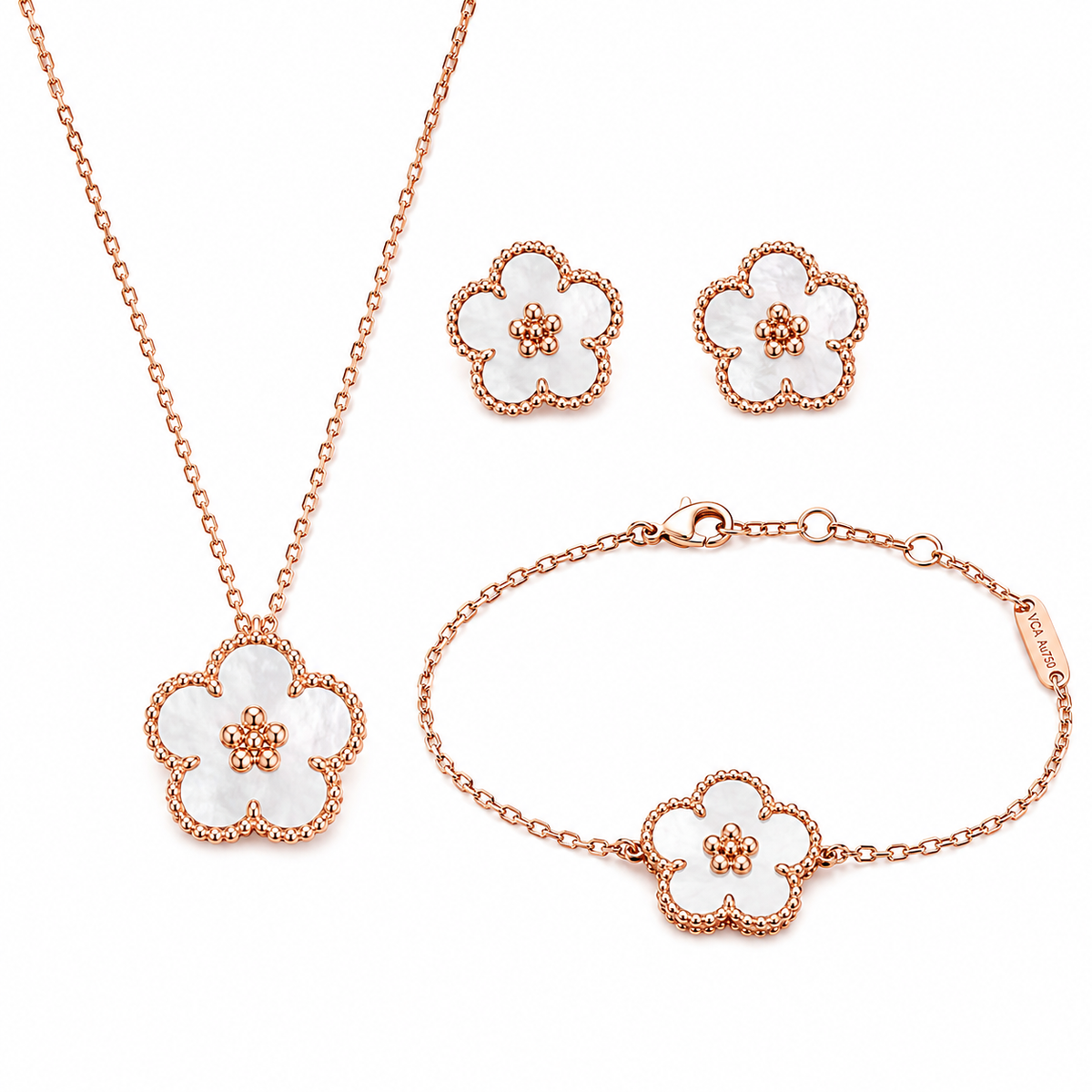 18K Gold Plated, Lucky Spring Series Jewelry Set, Rose Gold, Bracelet, Pendent Necklace, Earrings, Luxury Packing