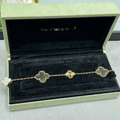 Gray Mother of Pearl Clover Bracelet, Yellow Gold