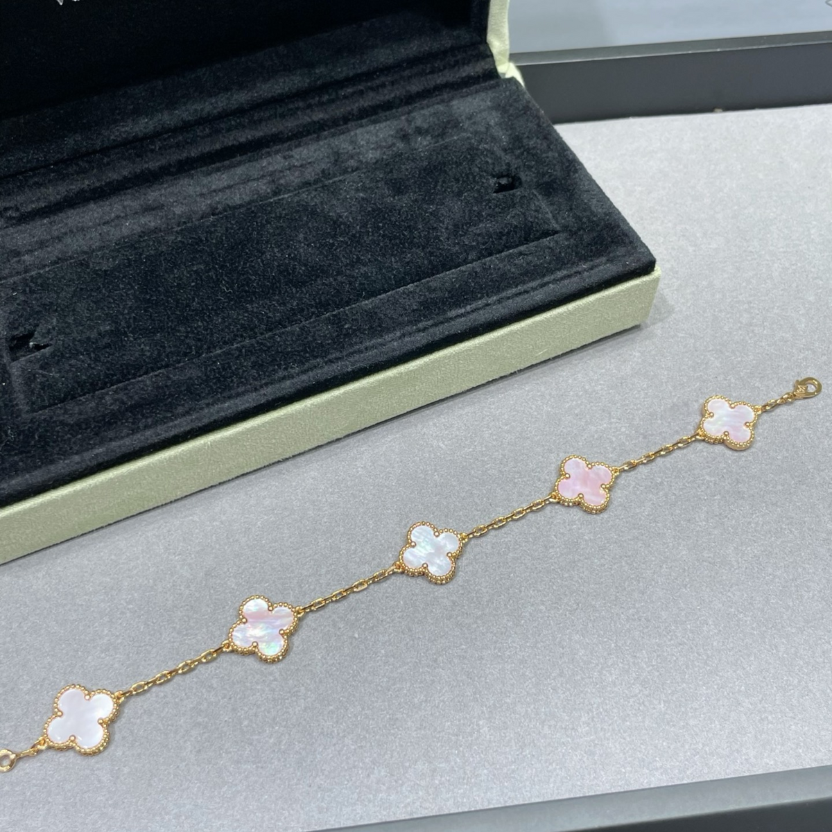 Pink Mother of Pearl Clover Bracelet, Gold Plated