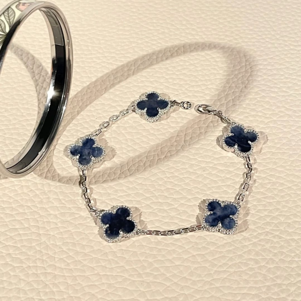 Pietersite Clover Bracelet in 18K White Gold Plating