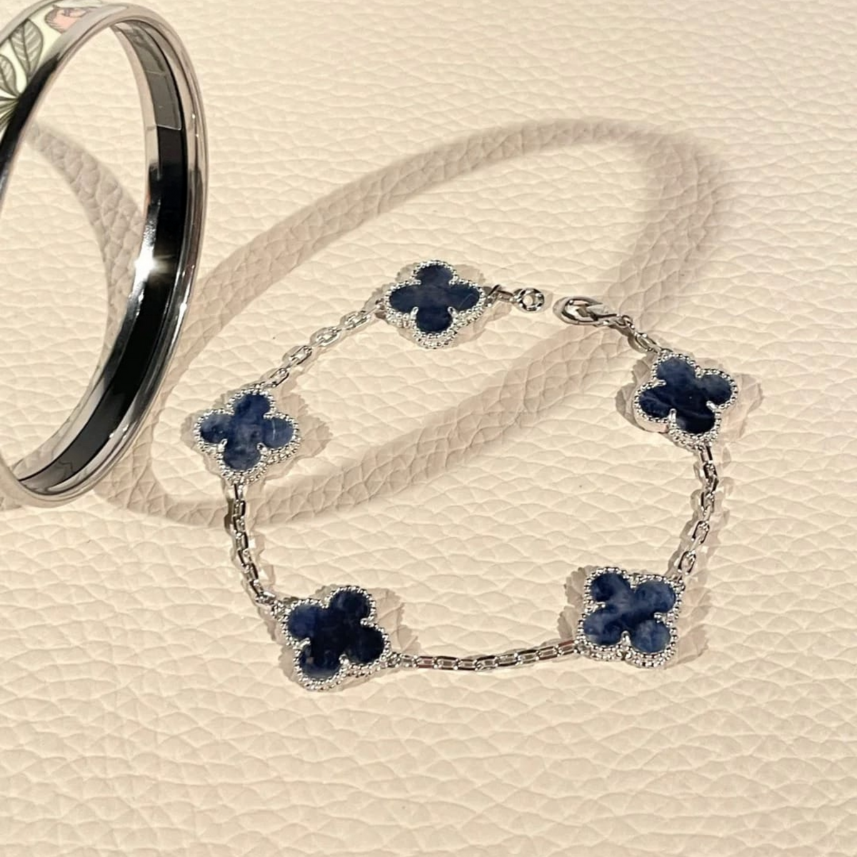 Pietersite Clover Bracelet in 18K White Gold Plating