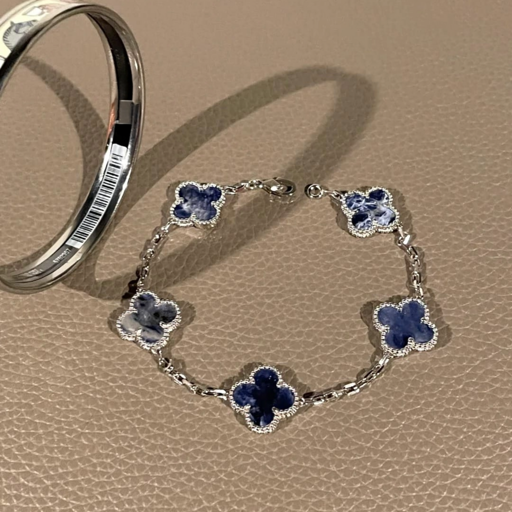 Pietersite Clover Bracelet in 18K White Gold Plating
