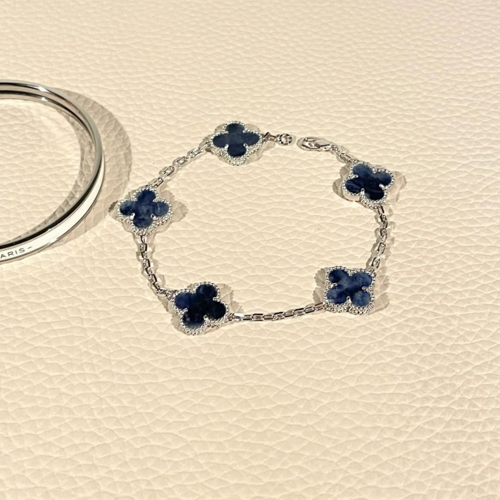Pietersite Clover Bracelet in 18K White Gold Plating