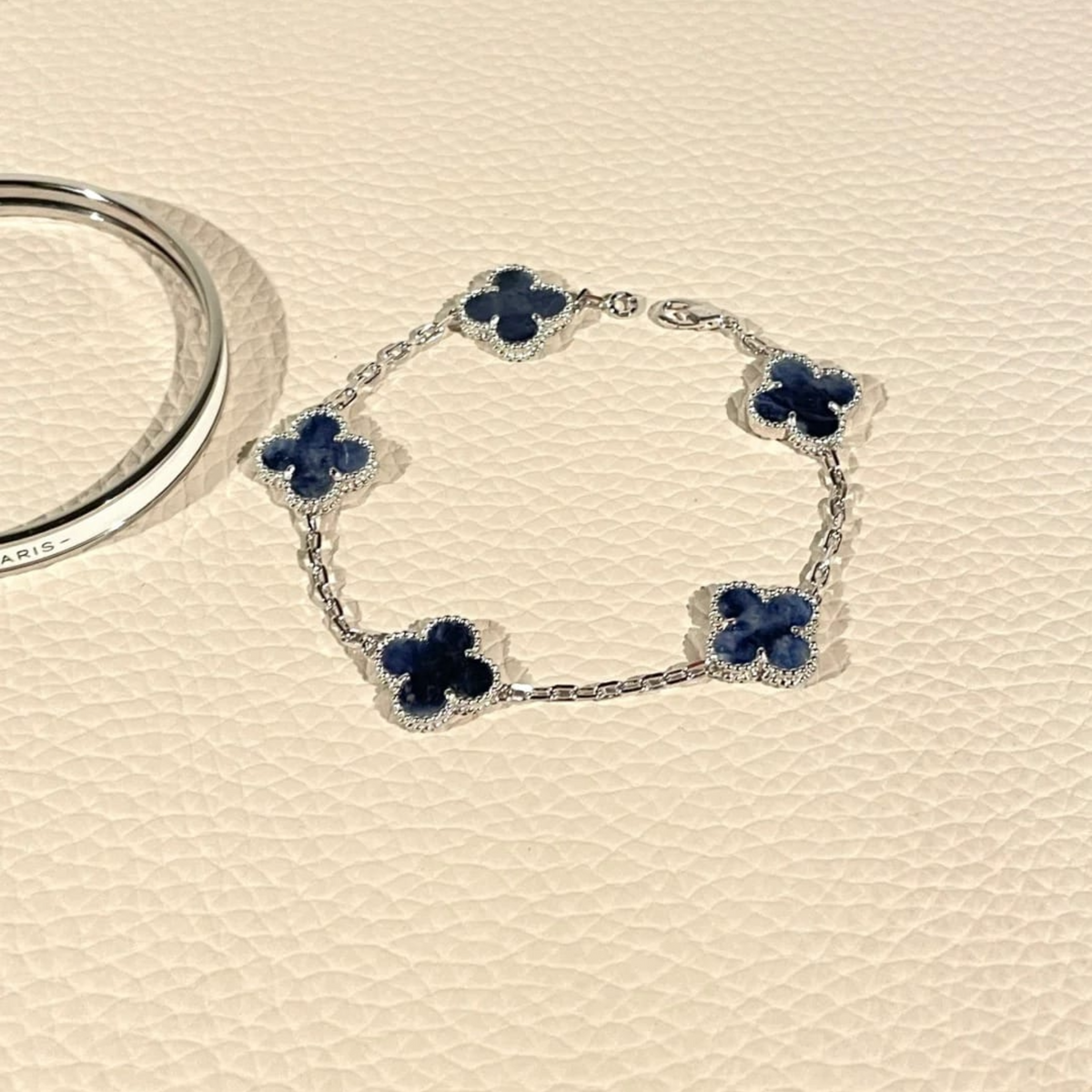 Pietersite Clover Bracelet in 18K White Gold Plating