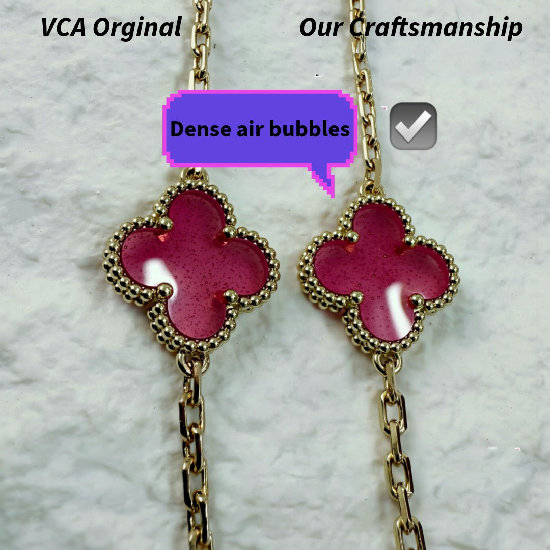 18K Gold Plated, Pink Enamel Clovers Bracelet, 19 cm 5 motifs, Yellow Gold, VCA Packaging [2026 Edition]