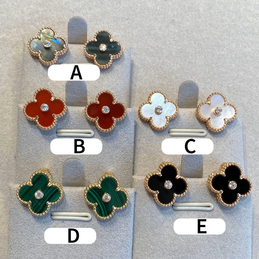 Vintage Clovers Studs, Yellow Gold with Diamonds, 15mm, 18K Gold Plated, VCA Packaging