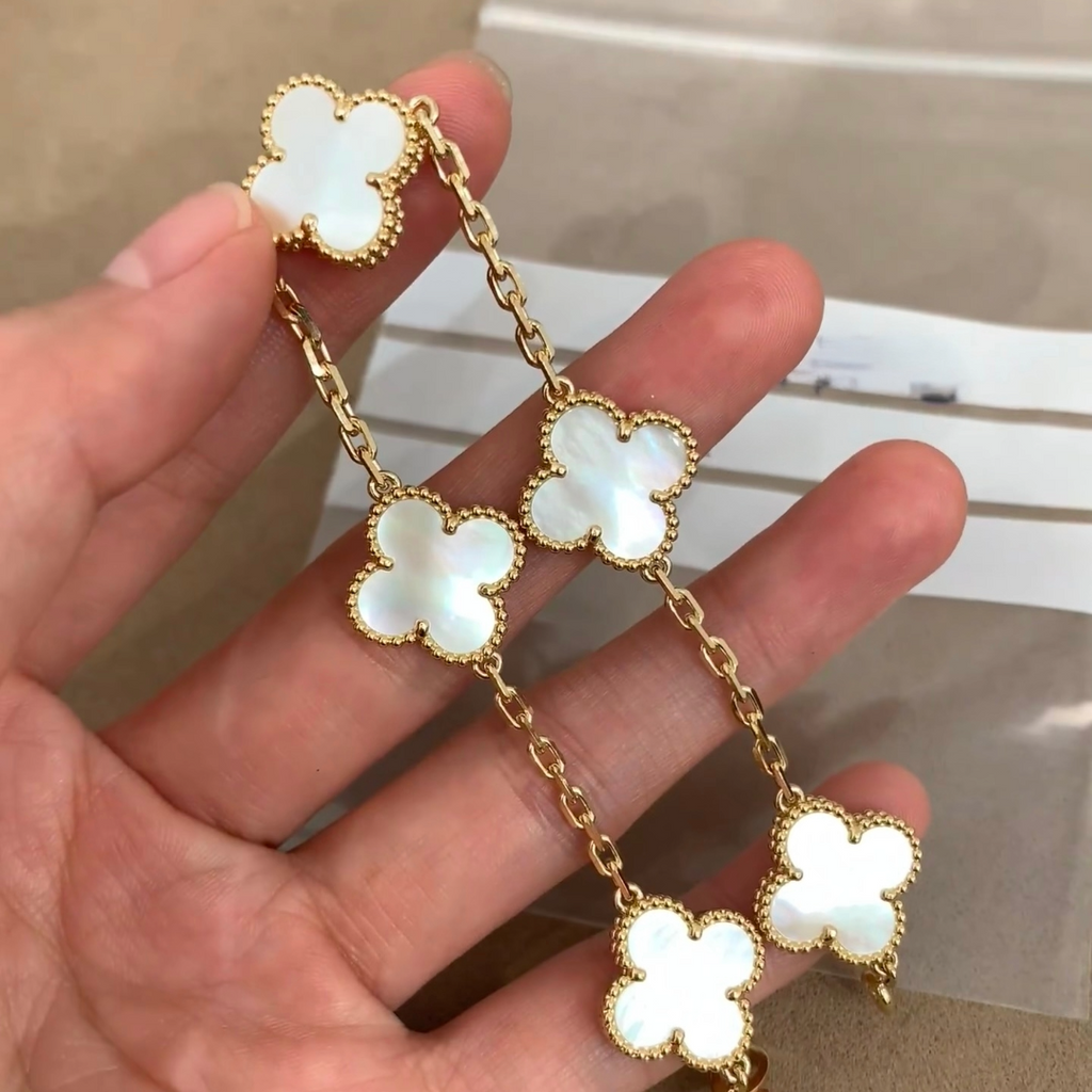 18K Gold Plated, Mother of Pearl Bracelet, Yellow Gold, 19 cm, VCA Packing
