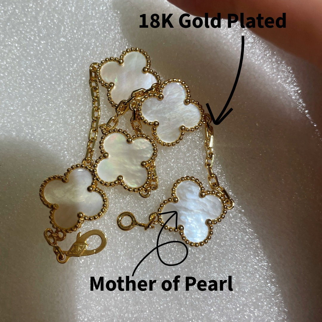 18K Gold Plated, Mother of Pearl Bracelet, Yellow Gold, 19 cm, VCA Packing