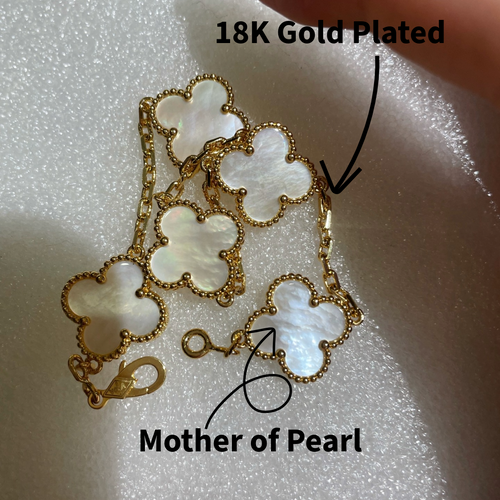 18K Gold Plated, Mother of Pearl Bracelet, Yellow Gold, 19 cm, VCA Packing