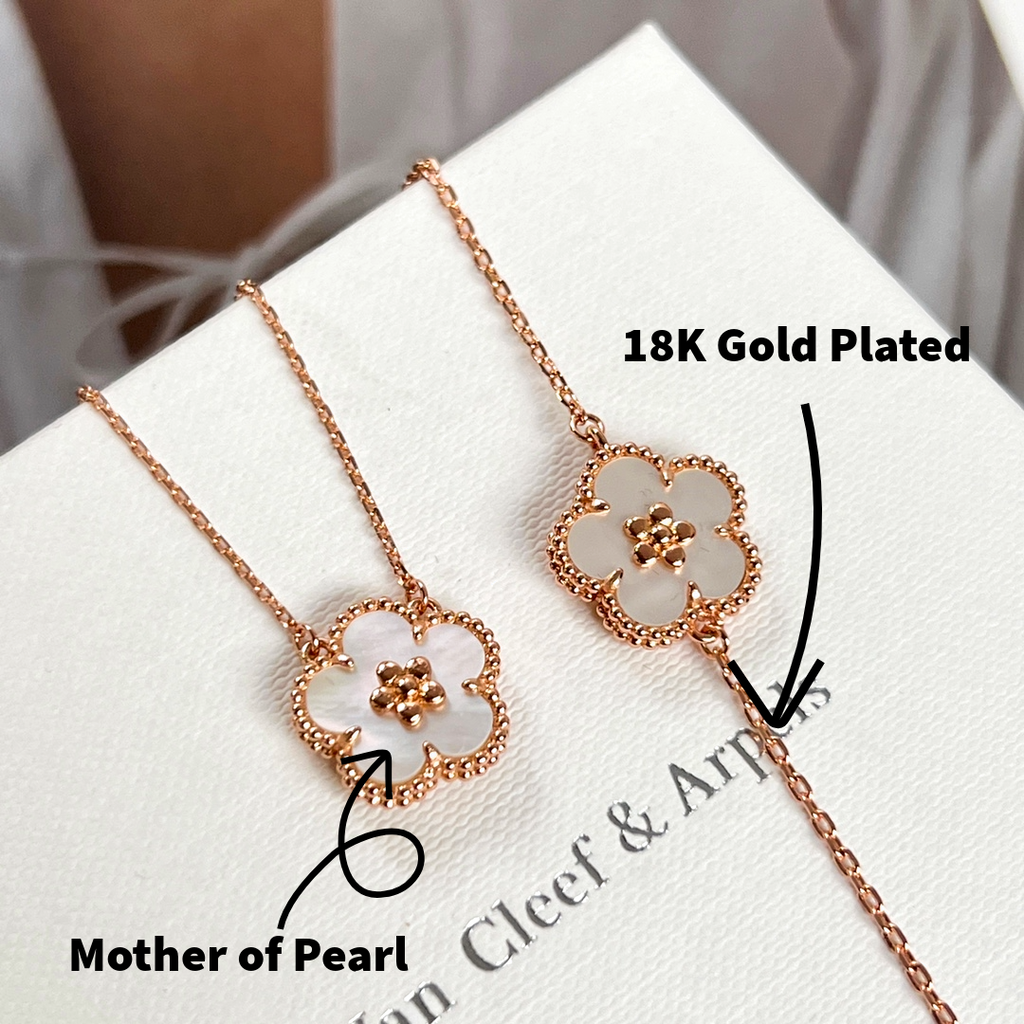 18K Gold Plated, Lucky Spring Series Jewelry Set, Rose Gold, Bracelet, Pendent Necklace, Earrings, Luxury Packing