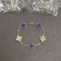 [RARE SALE] 18K White Gold Plated, Alhambra Bracelet, Charoite, Yellow Gold 5 motifs 19 cm, with VCA Box Set