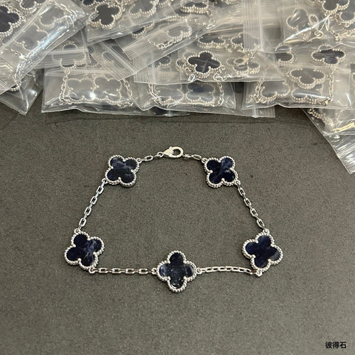 Pietersite Clover Bracelet in 18K White Gold Plating