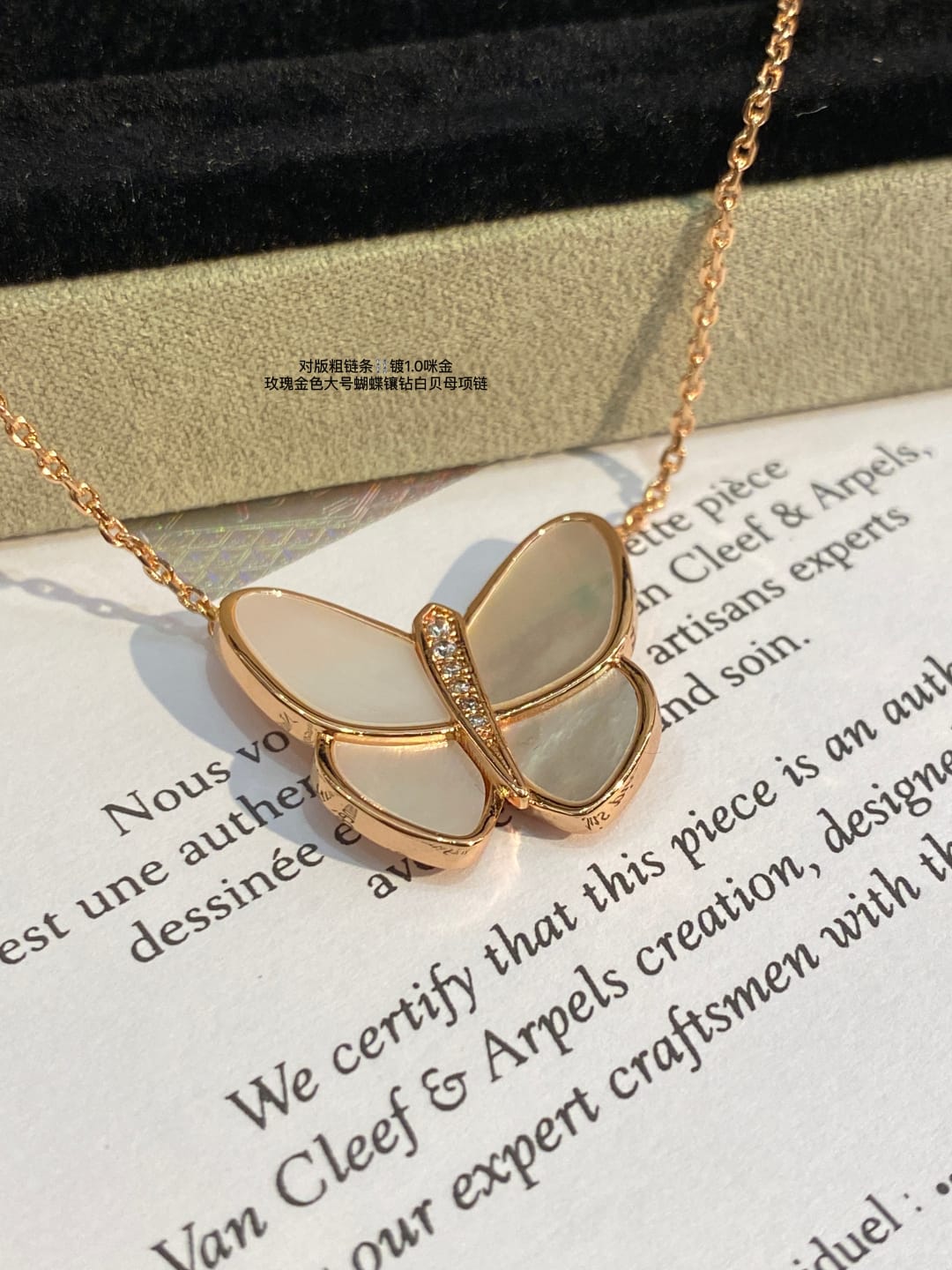 Mother of Pearl Butterfly Necklace in Rose Gold