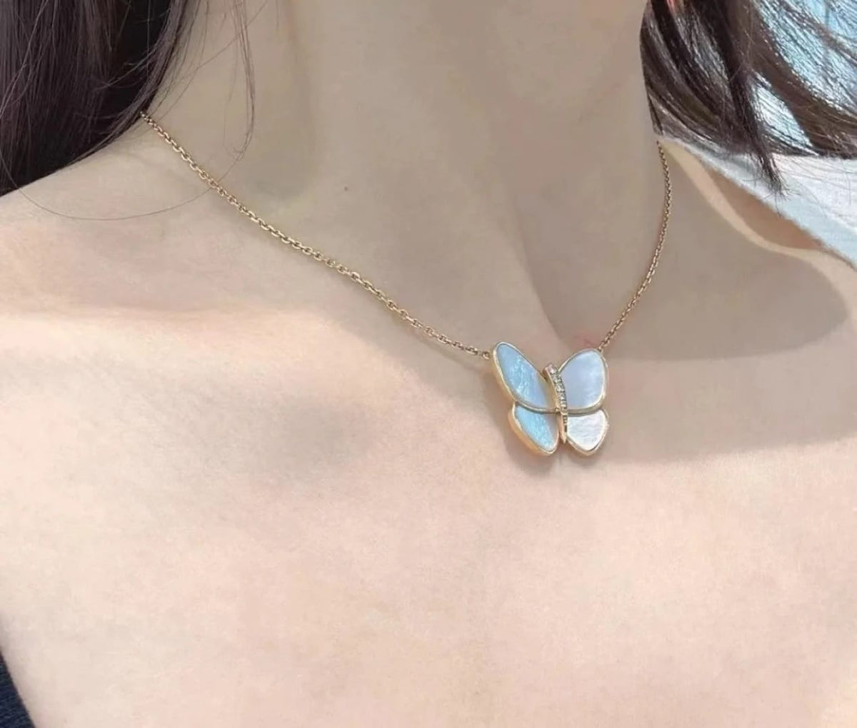 Mother of Pearl Butterfly Necklace in Rose Gold