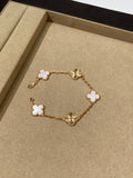 Pink Mother of Pearl Clover Bracelet in Yellow Gold