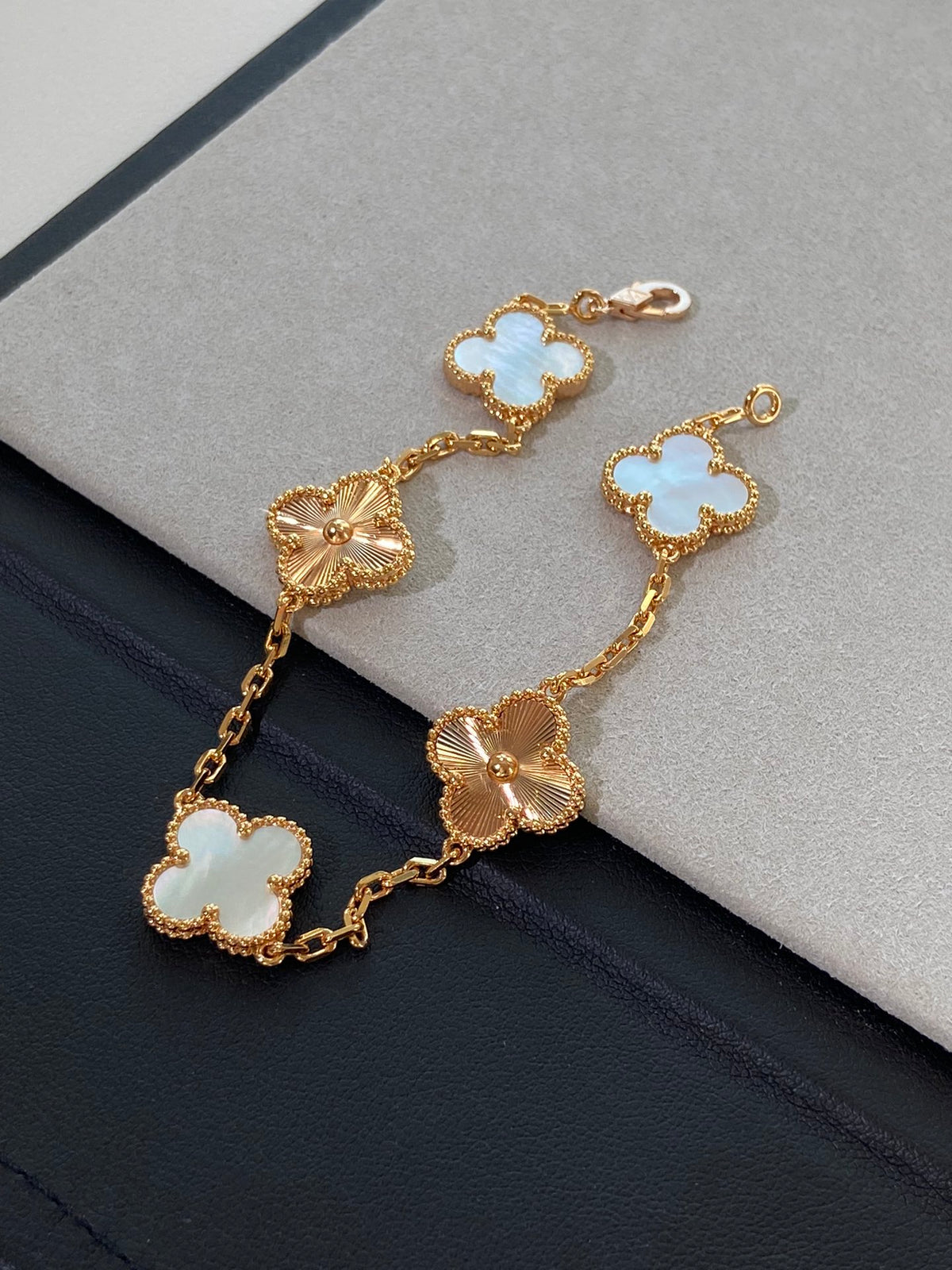 Pink Mother of Pearl Clover Bracelet, 18K Gold Plated