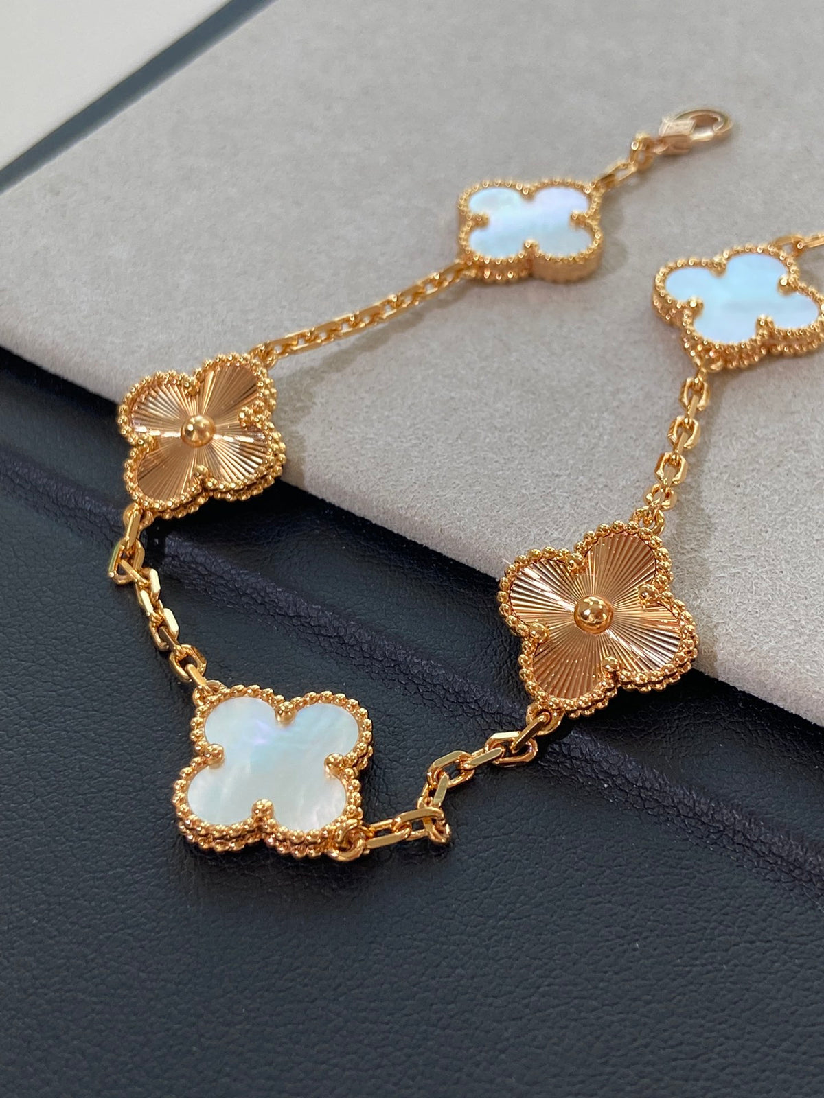 Pink Mother of Pearl Clover Bracelet, 18K Gold Plated
