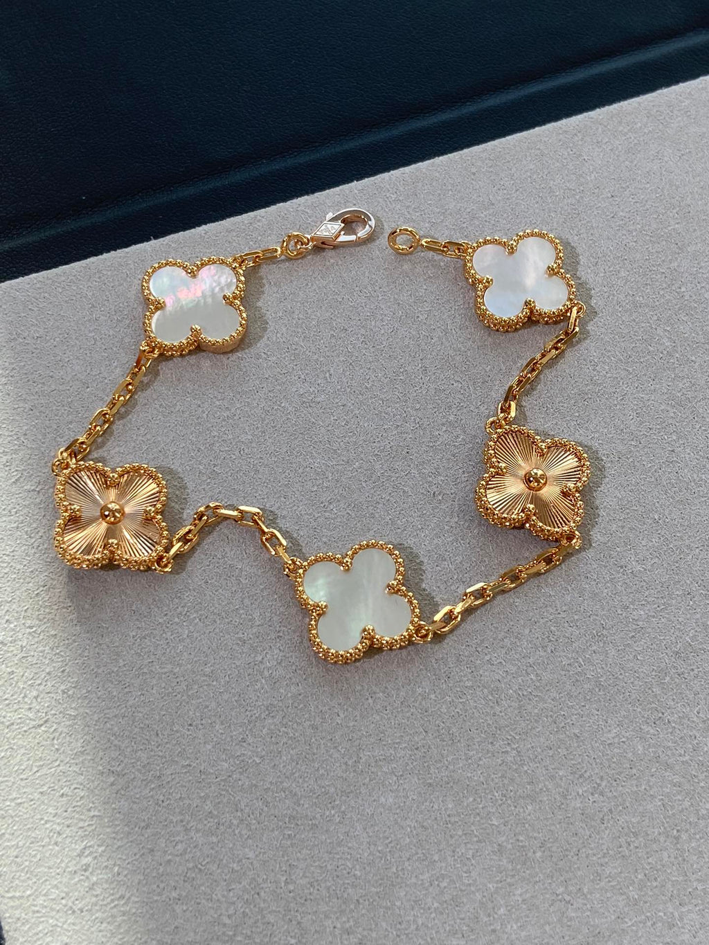 Pink Mother of Pearl Clover Bracelet, 18K Gold Plated