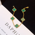 [RARE SALE] 18K Gold Plated, Malachite Clovers Bracelet, 19 cm 5 motifs, Yellow Gold, VCA Packaging