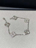 [RARE SALE] 18K White Gold Plated, High Carbon Diamonds Clovers Bracelet, 19 cm 5 motifs, White Gold, VCA Packaging