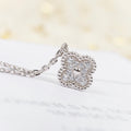 18K White Gold Plated Alhambra Necklace, White Gold with High Carbon Diamonds, with VCA Necklace box set