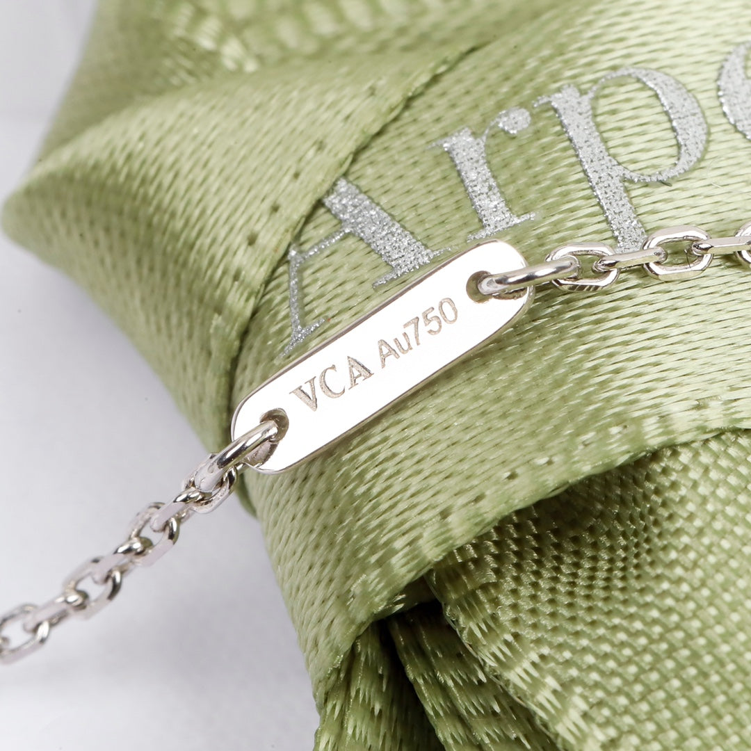 18K White Gold Plated Alhambra Necklace, White Gold with High Carbon Diamonds, with VCA Necklace box set