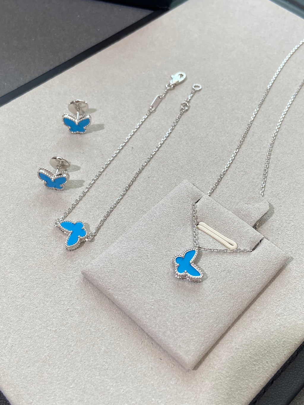 18K White Gold Plated, Turquoise Butterfly Jewelry Set, White Gold, Bracelet, Pendent Necklace, Earrings, Luxury Packing