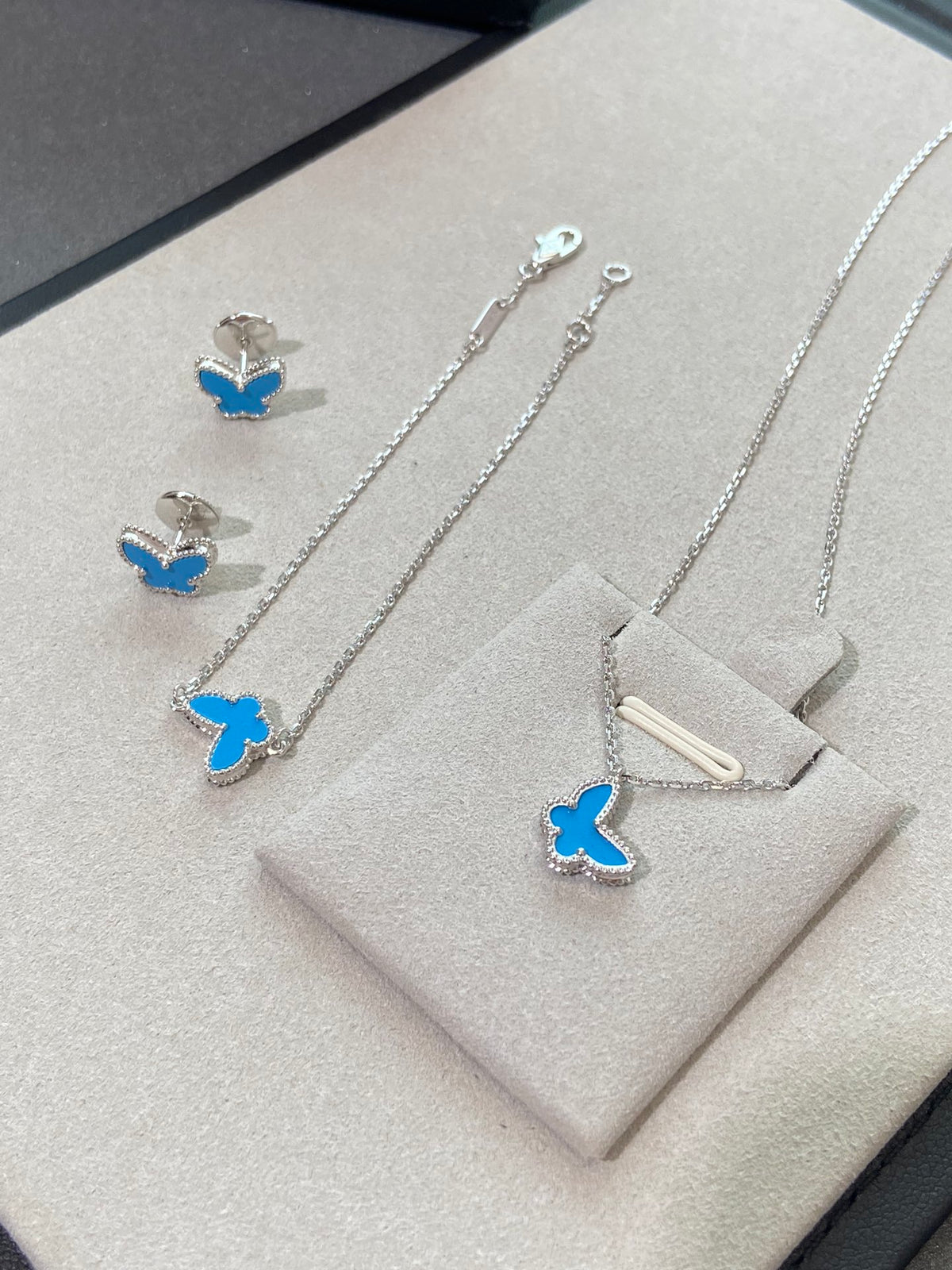 18K White Gold Plated, Turquoise Butterfly Jewelry Set, White Gold, Bracelet, Pendent Necklace, Earrings, Luxury Packing