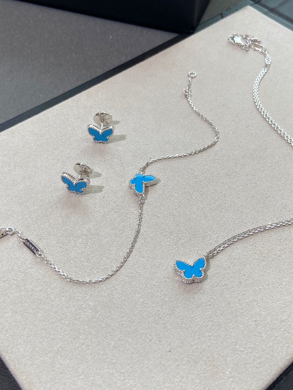 18K White Gold Plated, Turquoise Butterfly Jewelry Set, White Gold, Bracelet, Pendent Necklace, Earrings, Luxury Packing