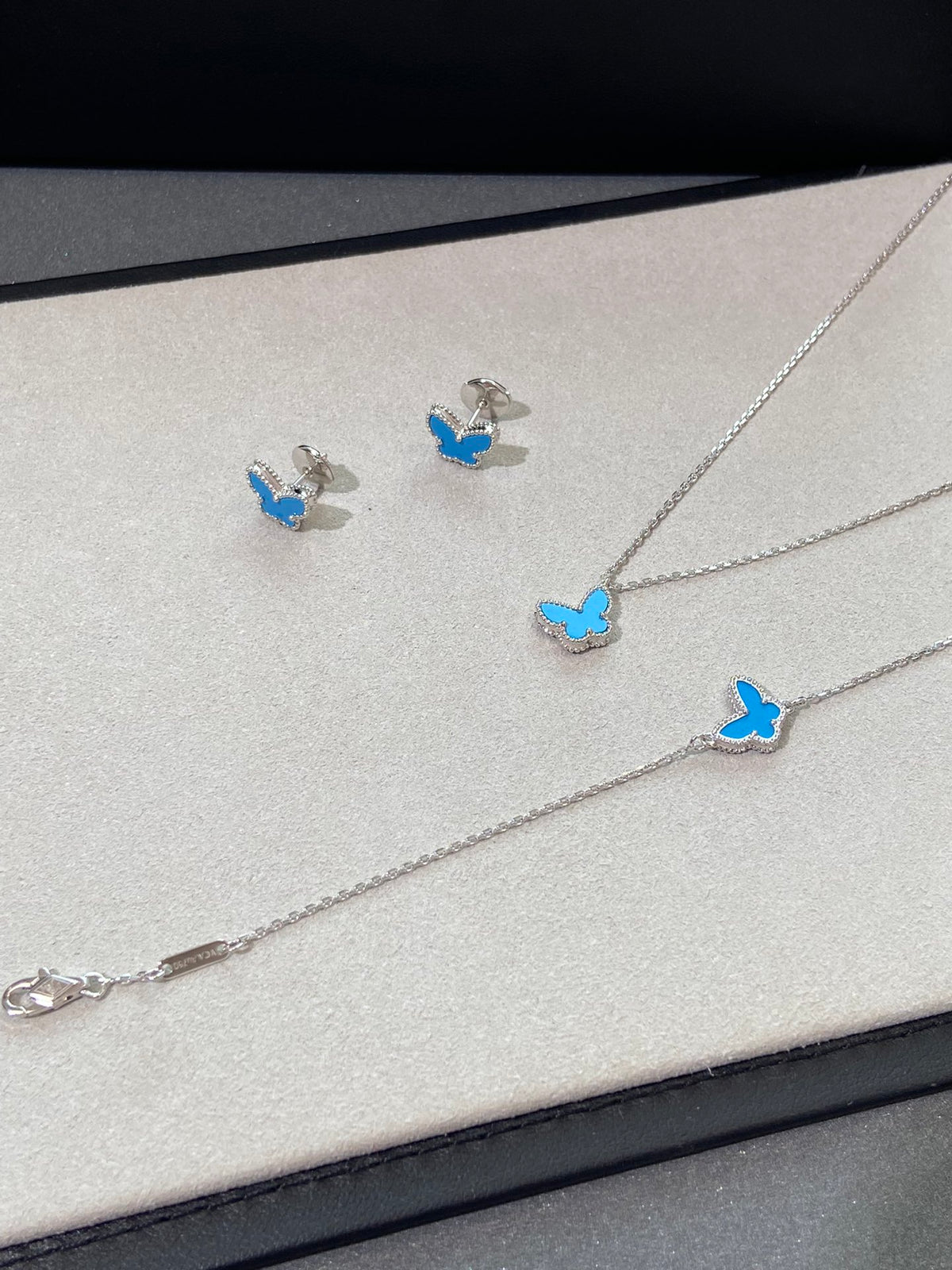 18K White Gold Plated, Turquoise Butterfly Jewelry Set, White Gold, Bracelet, Pendent Necklace, Earrings, Luxury Packing