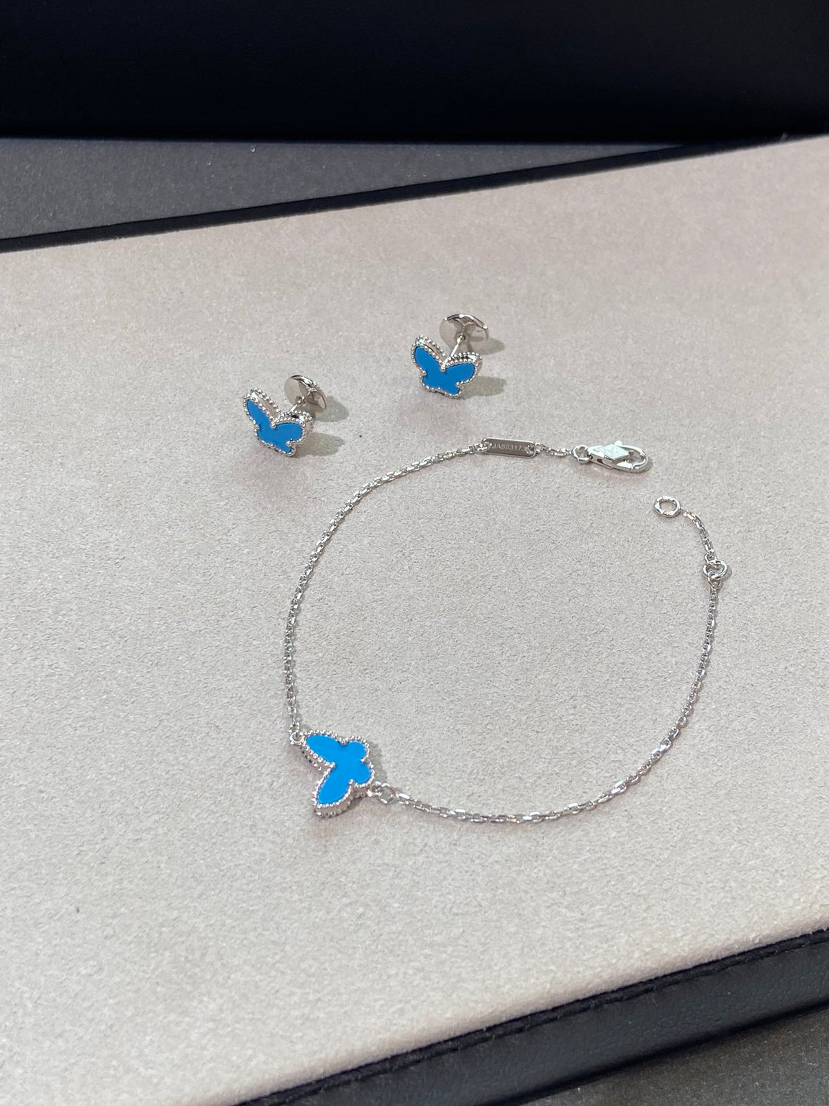 18K White Gold Plated, Turquoise Butterfly Jewelry Set, White Gold, Bracelet, Pendent Necklace, Earrings, Luxury Packing