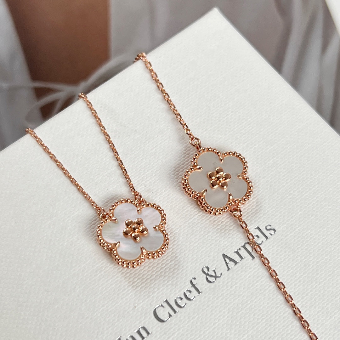 18K Gold Plated, Lucky Spring Series Jewelry Set, Rose Gold, Bracelet, Pendent Necklace, Earrings, Luxury Packing