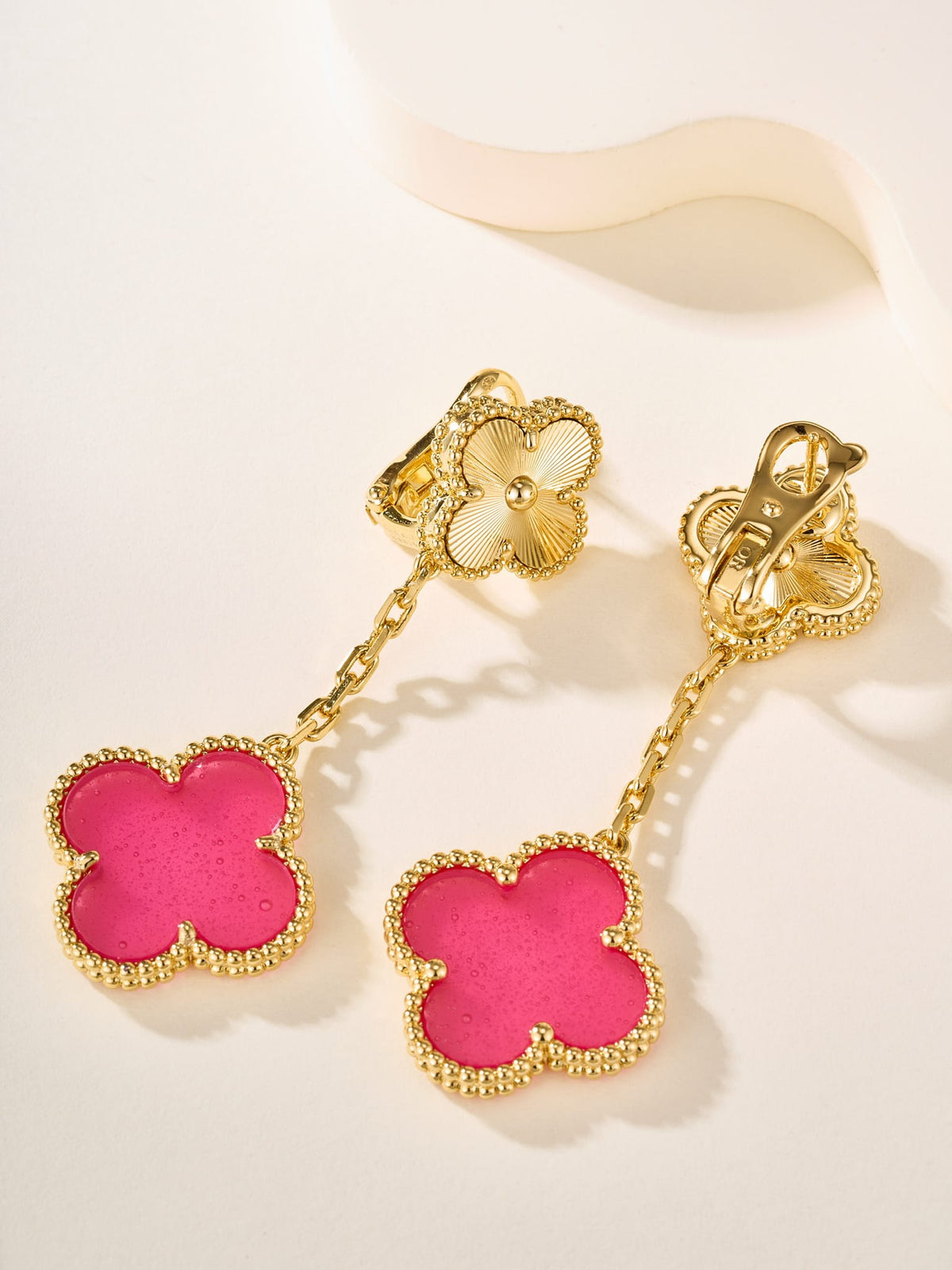 [2026 Edition] 18K Gold Plated, Pink Enamel Jewelry Set, Yellow Gold, Bracelet, Pendent Necklace, Earrings, Luxury Packing