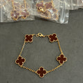 [RARE SALE] 18K Gold Plated Carnelian Alhambra Bracelet, Yellow Gold 5 motifs 19 cm, with VCA Box Set