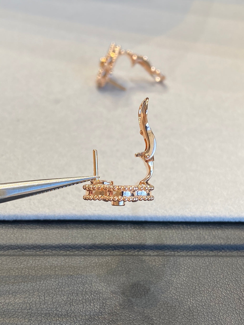 Vintage Clovers Studs, Yellow Gold with Diamonds, 15mm, 18K Gold Plated, VCA Packaging