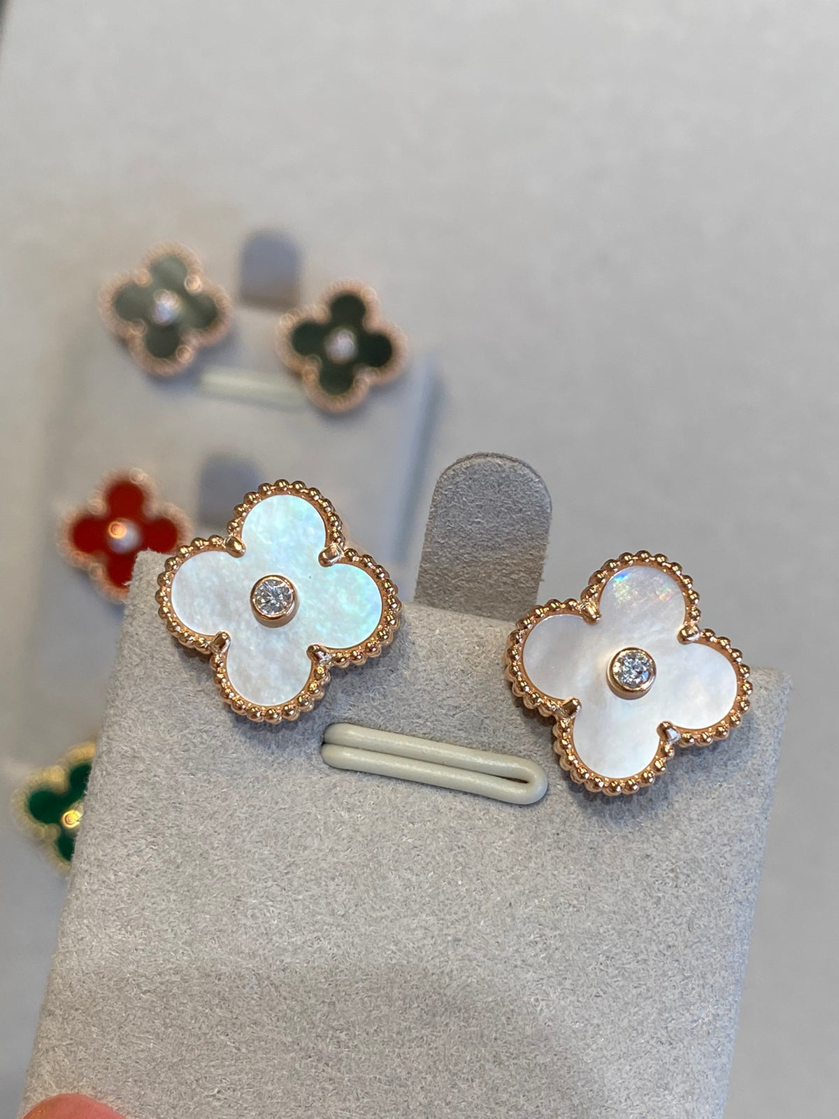 Vintage Clovers Studs, Yellow Gold with Diamonds, 15mm, 18K Gold Plated, VCA Packaging