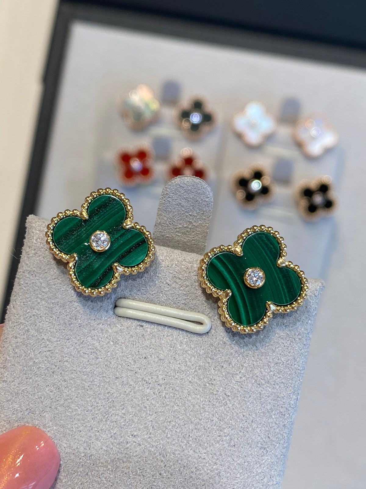 Vintage Clovers Studs, Yellow Gold with Diamonds, 15mm, 18K Gold Plated, VCA Packaging