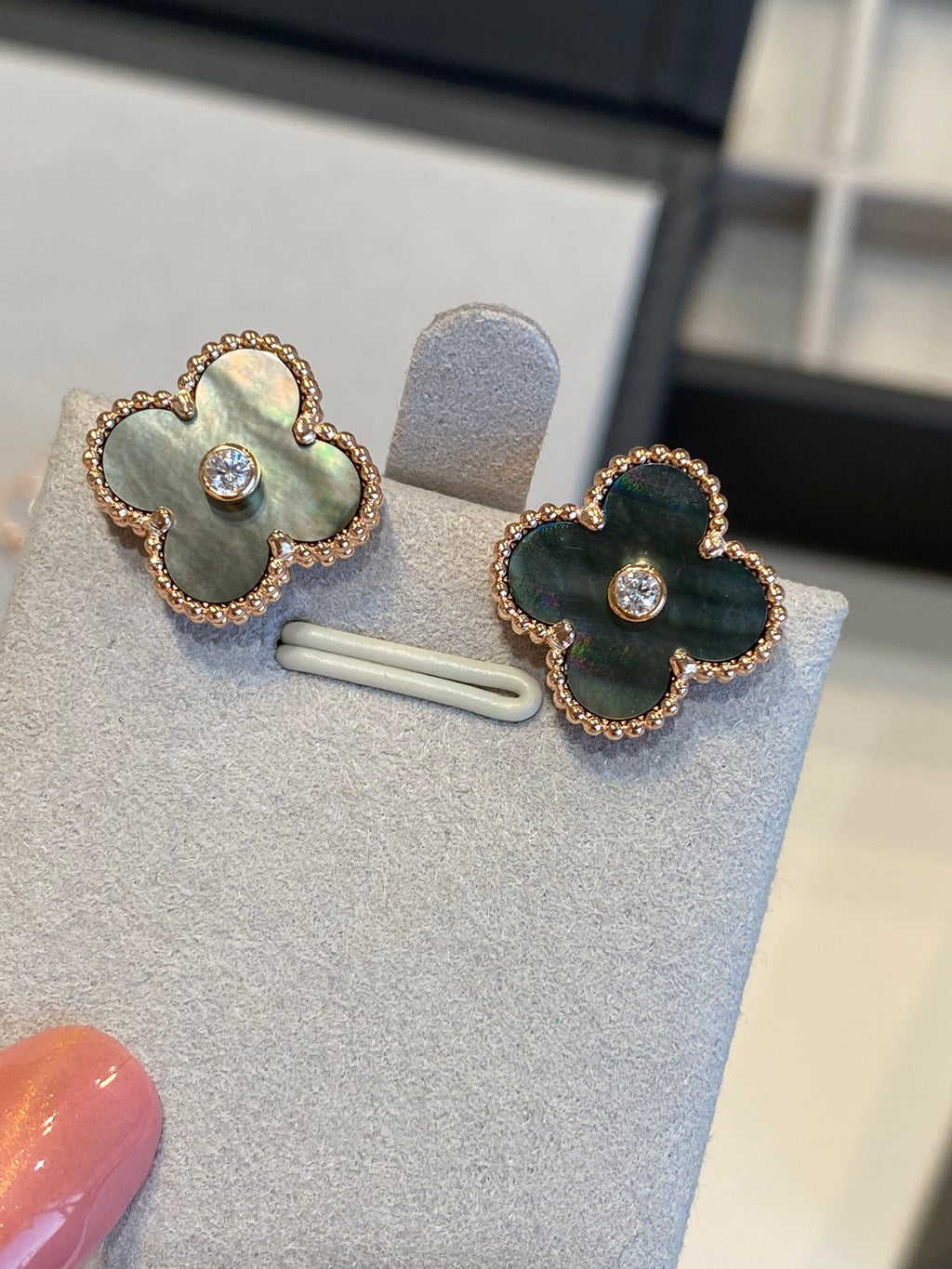 Vintage Clovers Studs, Yellow Gold with Diamonds, 15mm, 18K Gold Plated, VCA Packaging