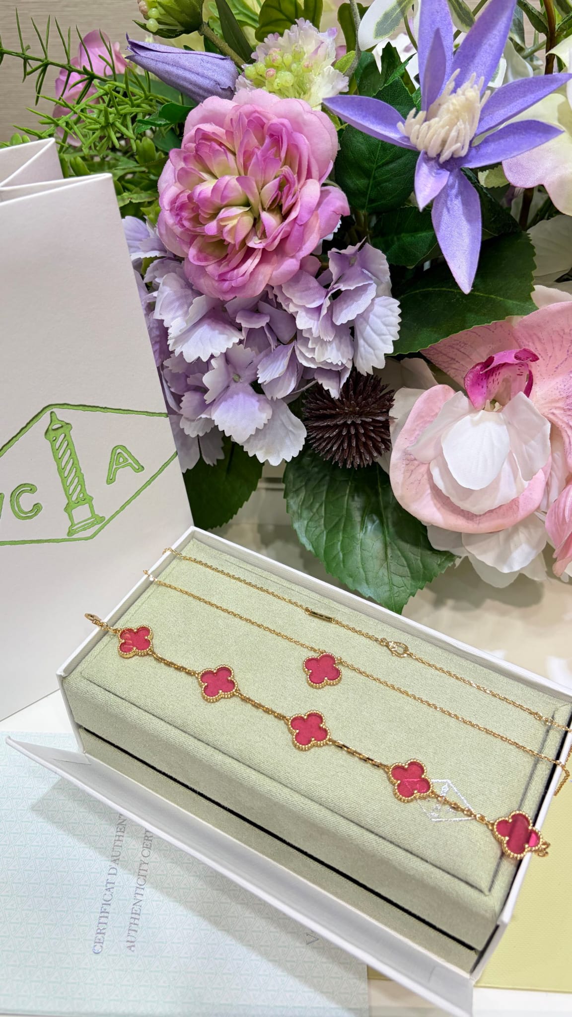 [2026 Edition] 18K Gold Plated, Pink Enamel Jewelry Set, Yellow Gold, Bracelet, Pendent Necklace, Earrings, Luxury Packing
