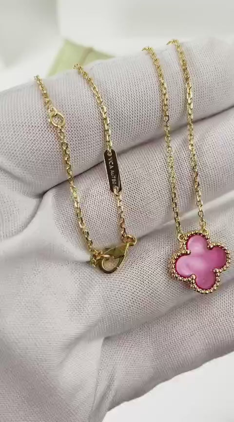[2026 Edition] 18K Gold Plated, Pink Enamel Jewelry Set, Yellow Gold, Bracelet, Pendent Necklace, Earrings, Luxury Packing