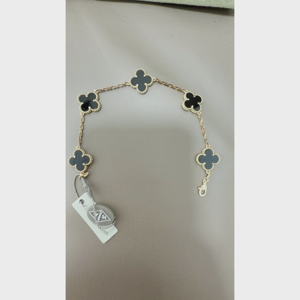 [RARE SALE] Black Agate Bracelet, Yellow Gold 5 motifs, 19 cm, VCA Packaging