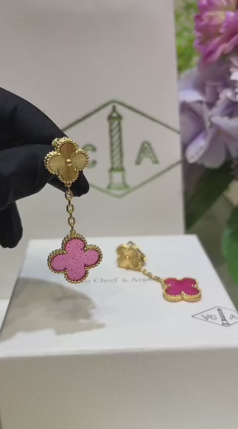 [2026 Edition] 18K Gold Plated, Pink Enamel Jewelry Set, Yellow Gold, Bracelet, Pendent Necklace, Earrings, Luxury Packing
