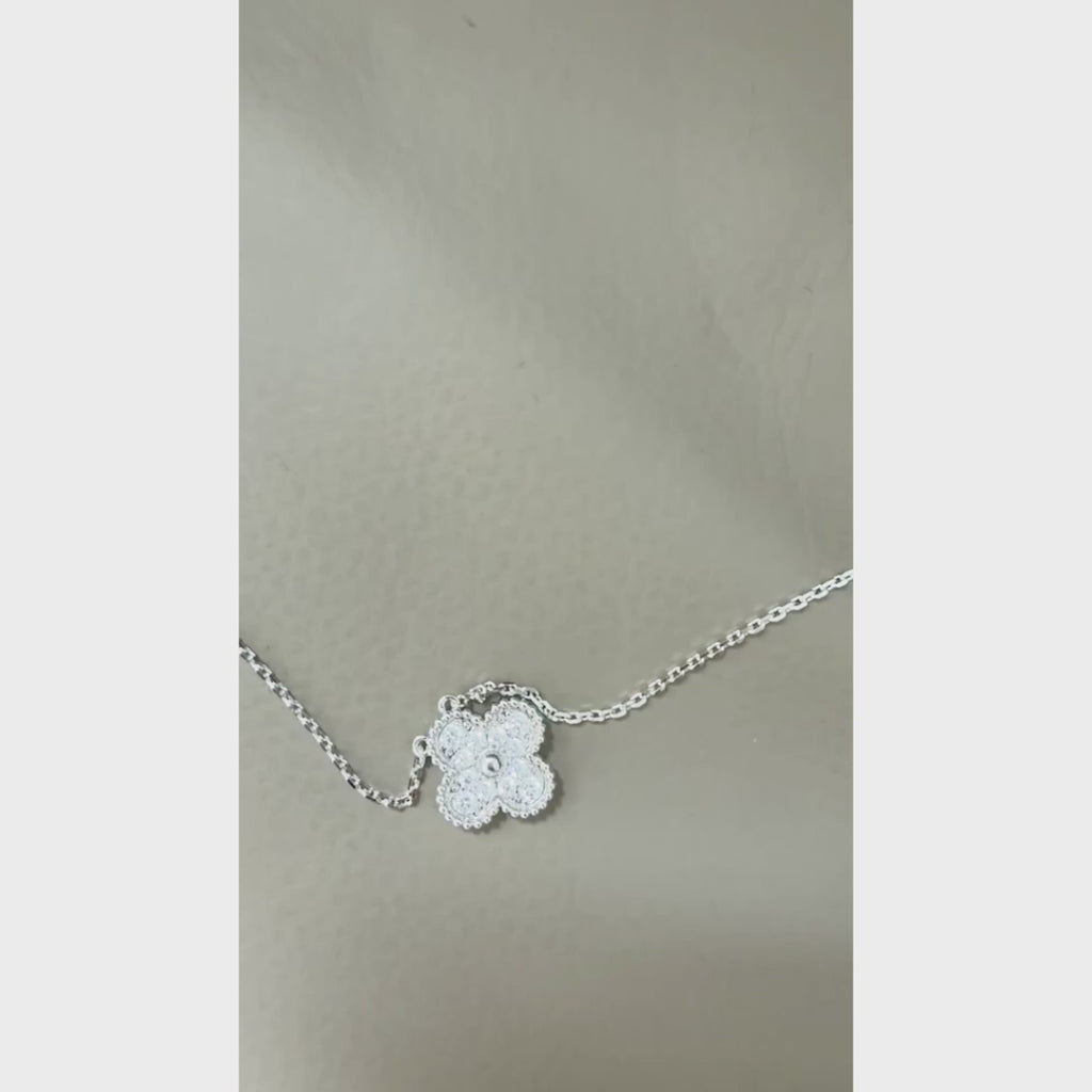 18K White Gold Plated Alhambra Necklace, White Gold with High Carbon Diamonds, with VCA Necklace box set