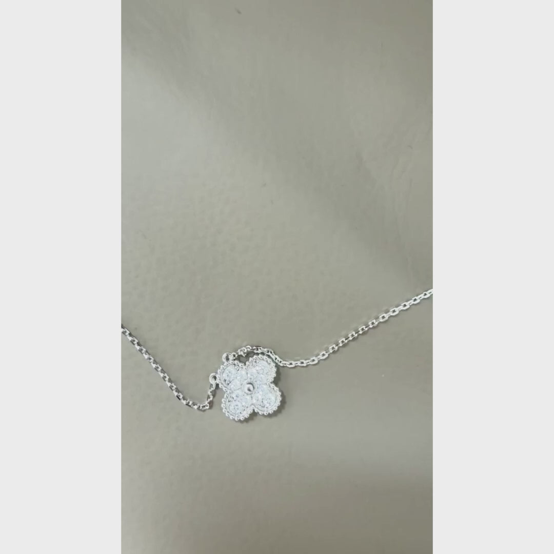 18K White Gold Plated Alhambra Necklace, White Gold with High Carbon Diamonds, with VCA Necklace box set