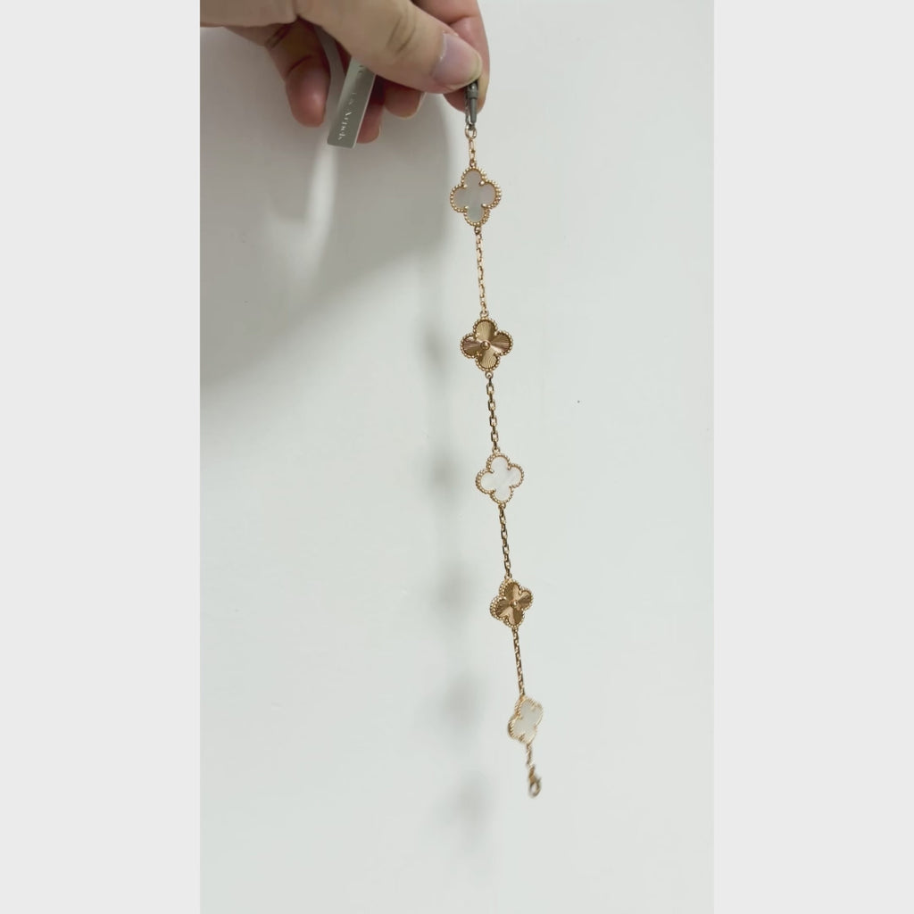 Pink Mother of Pearl Clover Bracelet, 18K Gold Plated