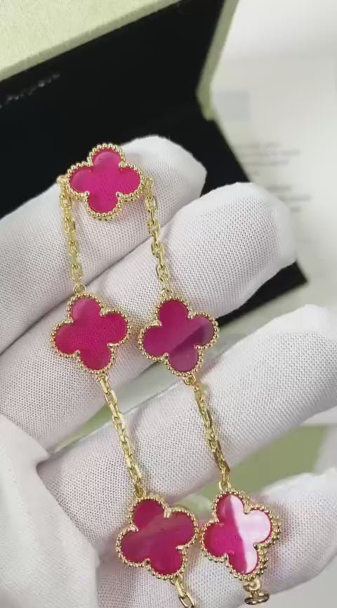 [2026 Edition] 18K Gold Plated, Pink Enamel Jewelry Set, Yellow Gold, Bracelet, Pendent Necklace, Earrings, Luxury Packing